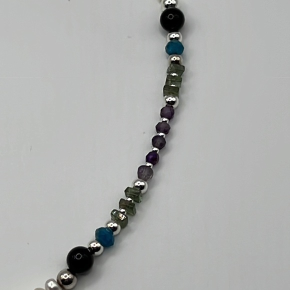 ARTISAN PEARL, STERLING, AMETHYST, PERIDOT, ONYX, AND APATITE NECKLACE 18.5” - Picture 7 of 12